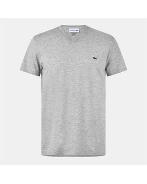 Lacoste V-Neck Logo Print Regular Fit T-Shirt - Grey