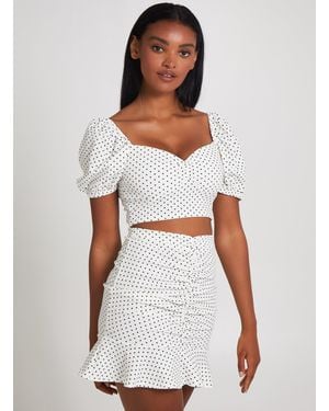 Pink Vanilla Polka Dot Puff Sleeve Top - White