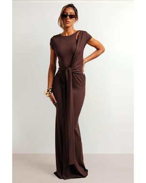 Boohoo Super Soft Tie Waist Detail Maxi Dress - Brown