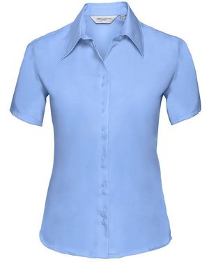 Russell Collection /Ladies Ultimate Non-Iron Short-Sleeved Shirt (Bright Sky) - Blue