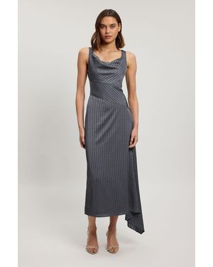 Karen Millen Petite Hammered Satin With Cowl Neck Strappy Woven Maxi Dress - Blue
