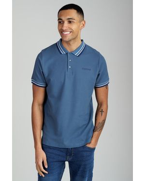 Firetrap Mid Regular Fit Cotton Button Polo Shirt With Contrast Trim - Blue