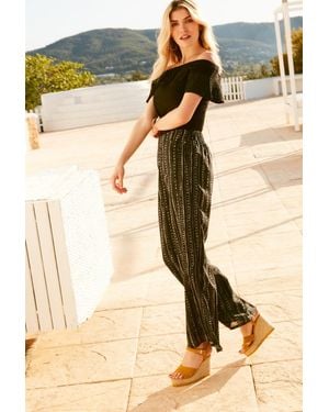 Sosandar Dot & Stripe Side Split Trouser - Black