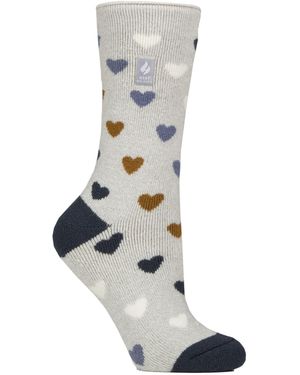 Heat Holders Ladies Thermal Lite Patterned Socks For Winter - Grey