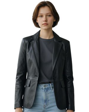 Infinity Leather Italian Blazer Jacket-Chongqing Lamb Leather - Black