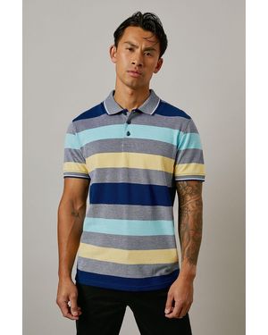 MAINE Barbados Stripe Polo Shirt Cotton - Blue