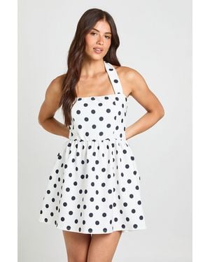 Boohoo Polka Dot Square Neck Mini Dress - White