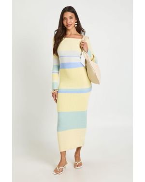 Boohoo Premium Stripe Crochet Maxi Dress - Yellow