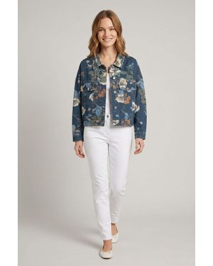 Izabel London Floral Print Drop Shoulder Denim Jacket - Blue