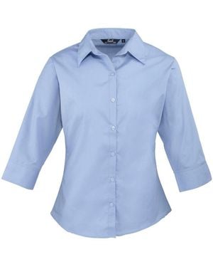 PREMIER Ladies Poplin 3/4 Sleeve Shirt (Mid) - Blue