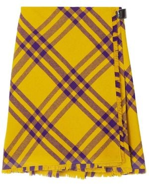 Burberry Gele Geruite Wollen Kiltrok - Geel