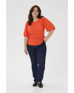 Kaffe Blouse Met Korte Mouwen Regular Fit Grenadine - Oranje