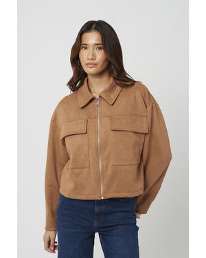 Brave Soul Faux Suede Patch Pocket Jacket - Blue