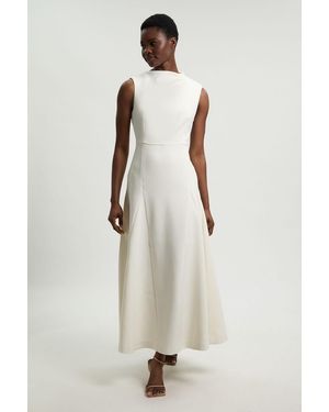 Karen Millen Compact Stretch Tailored Colour Block Full Skirted Midi Dress - Natural