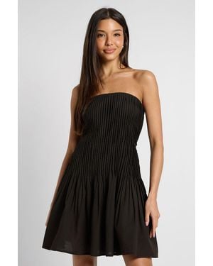 Boohoo Linen Pleated Bandeau Skater Dress - Black