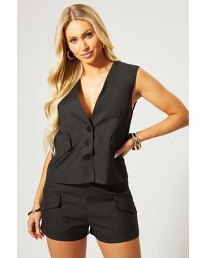 MissPap Pocket Front Waist Coat Co Ord - Black