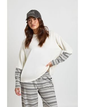 Boohoo Stripe Sleeve Double Layer Oversized T-Shirt - White