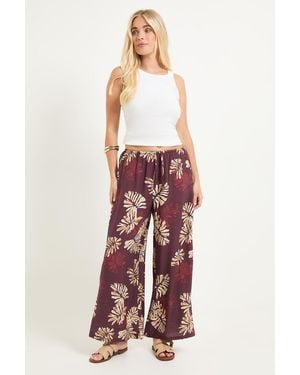 Wallis Petite Palm Print Drawstring Trousers - Red