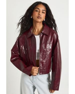 Boohoo Boxy Faux Leather Jacket - Red