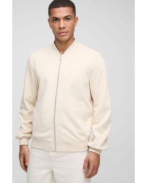 BoohooMAN Faux Suede Regular Fit Bomber Jacket - Natural