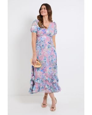 Wallis Floral Satin Ruffle Hem Midaxi Dress - Multicolour