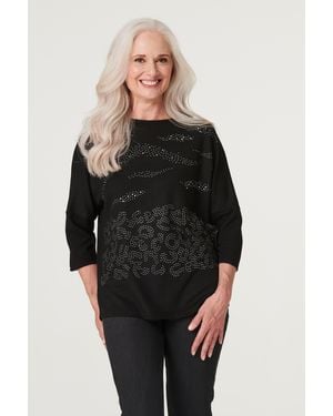Izabel London Embellished 3/4 Sleeve Top - Black