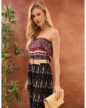 Blue Vanilla Aztec Belted Bandeau Jumpsuit - Brown