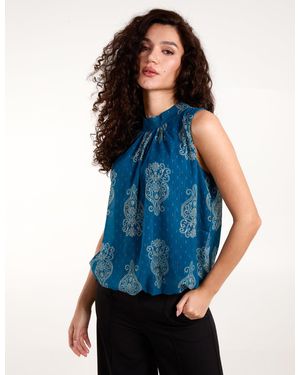 Blue Vanilla Paisley Puff Sleeve Blouse - Blue