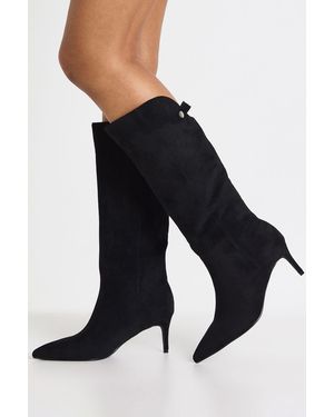 Boohoo Wide Fit Curved Faux Suede Stiletto Boots - Blue