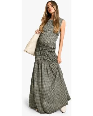 Boohoo Maternity Check Shirred Maxi Dress - Blue