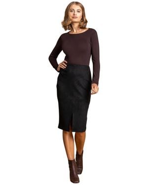 Roman Suedette Pencil Stretch Skirt - Black