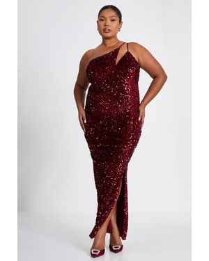 Quiz Curve Dark Sequin Maxi Dress - Red