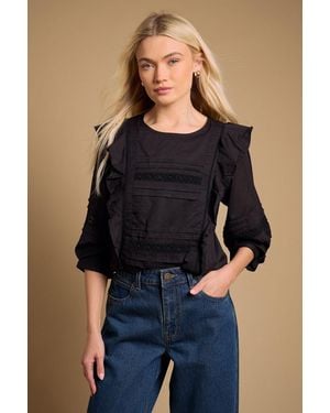 Oasis Trim Detail Frill Shoulder Crew Neck Blouse - Blue
