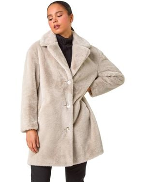 Roman Petite Longline Pocket Fur Coat - Natural