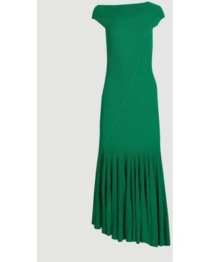 Karen Millen Sheer Detail Pleated Knit Midi Dress - Green