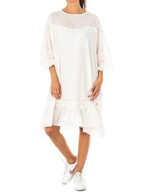 La Martina Stretch Dress With 3/4 Sleeve Round Neck Lwd006 - White