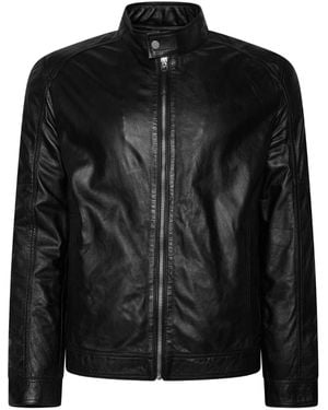 Barneys Originals Collar Tab Real Leather Biker - Black