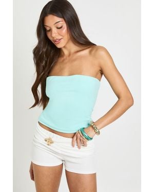 Boohoo Textured Flower Trim Hotpant - Blue