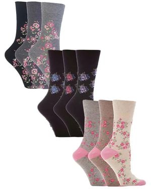 Gentle Grip 9 Pair Multipack Ladies Cotton Crew Non Elastic Socks - White