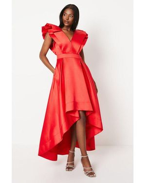 Coast Frill Sleeve V Neck Midi Dress - Red