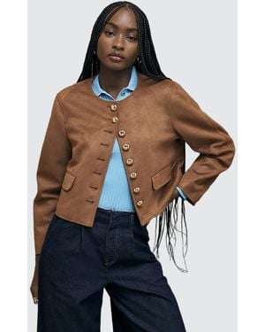 River Island Trophy Jacket Faux Suede Button Up Pu - Blue