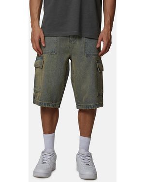 Good For Nothing Baggy Washed Denim Cargo Shorts - Green