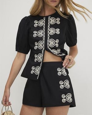 River Island Shorts Poplin Fabric Embroidered Elasticated Cotton - Black