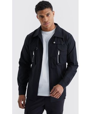 BoohooMAN Regular Fit Technical 3D Pocket Utility Shirt - Blue