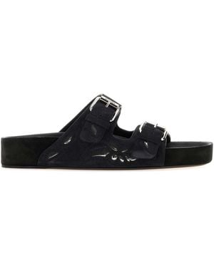 Isabel Marant Suede Lennyo Slippers Leather - Black