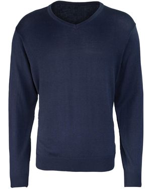 PREMIER Knitted Cotton Acrylic V Neck Sweatshirt - Blue