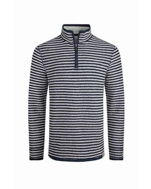 Weird Fish Shorling Stripe Macaroni Quarter Zip Jumper - Blue