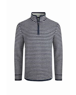 Weird Fish Shorling Stripe Macaroni Quarter Zip Jumper - Blue