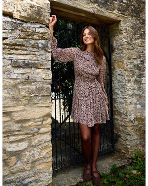 Blue Vanilla Godet Dress With Self Tie - Brown