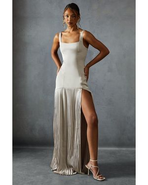 MissPap Premium Satin Square Pleated Skirt Bridesmaid Dress - Grey